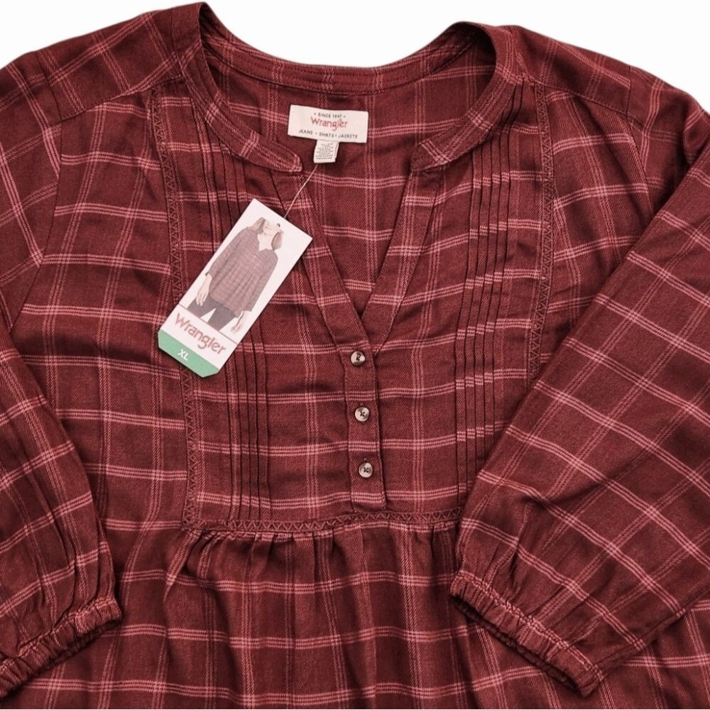 Wrangler Women's Blouses/ Shirt Long Sleeve Burgundy Red V-Neck Size XL - Picture 5 of 12